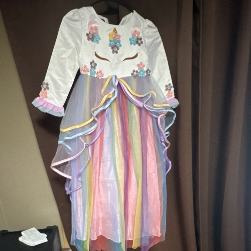 YMC Floral rainbow unicorn girls dress